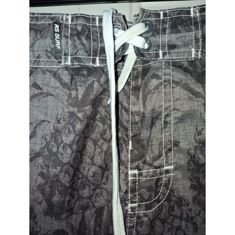 RS Surf Board Shorts Mens XL Gray Pineapple Tropical Swim Trunks Drawstring